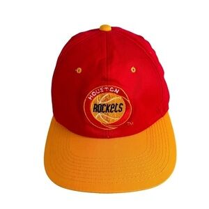 Vintage Houston Rockets Hat Cap Adjustable Snapback Red Yellow